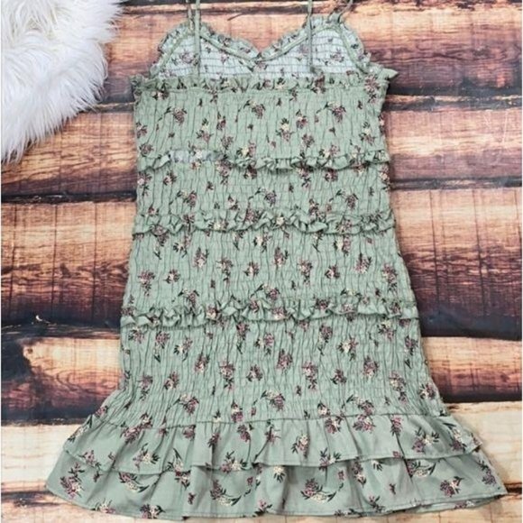 Sage Green Floral Banded Summer Sun Dress - Picture 4 of 7